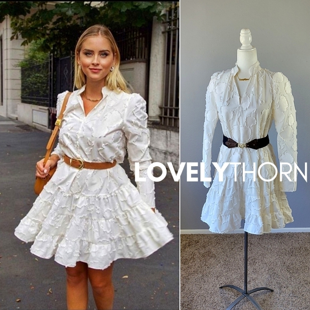 H&M // ltd ed blogger fave jacquard weave puff sleeve flare mini rocky barnes - Picture 9 of 16